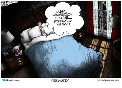 Political cartoon U.S. immigration DACA Dreamers Uncle Sam