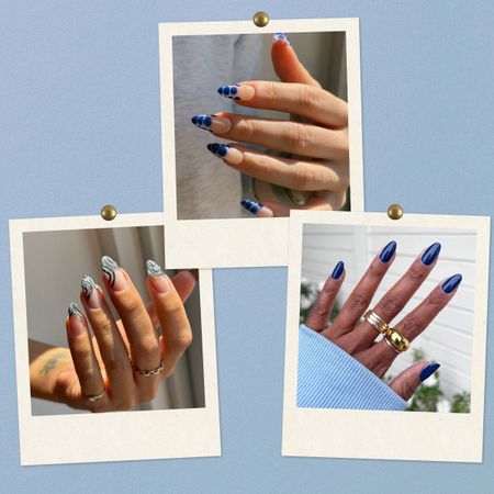 A collage of winter nail trend images.