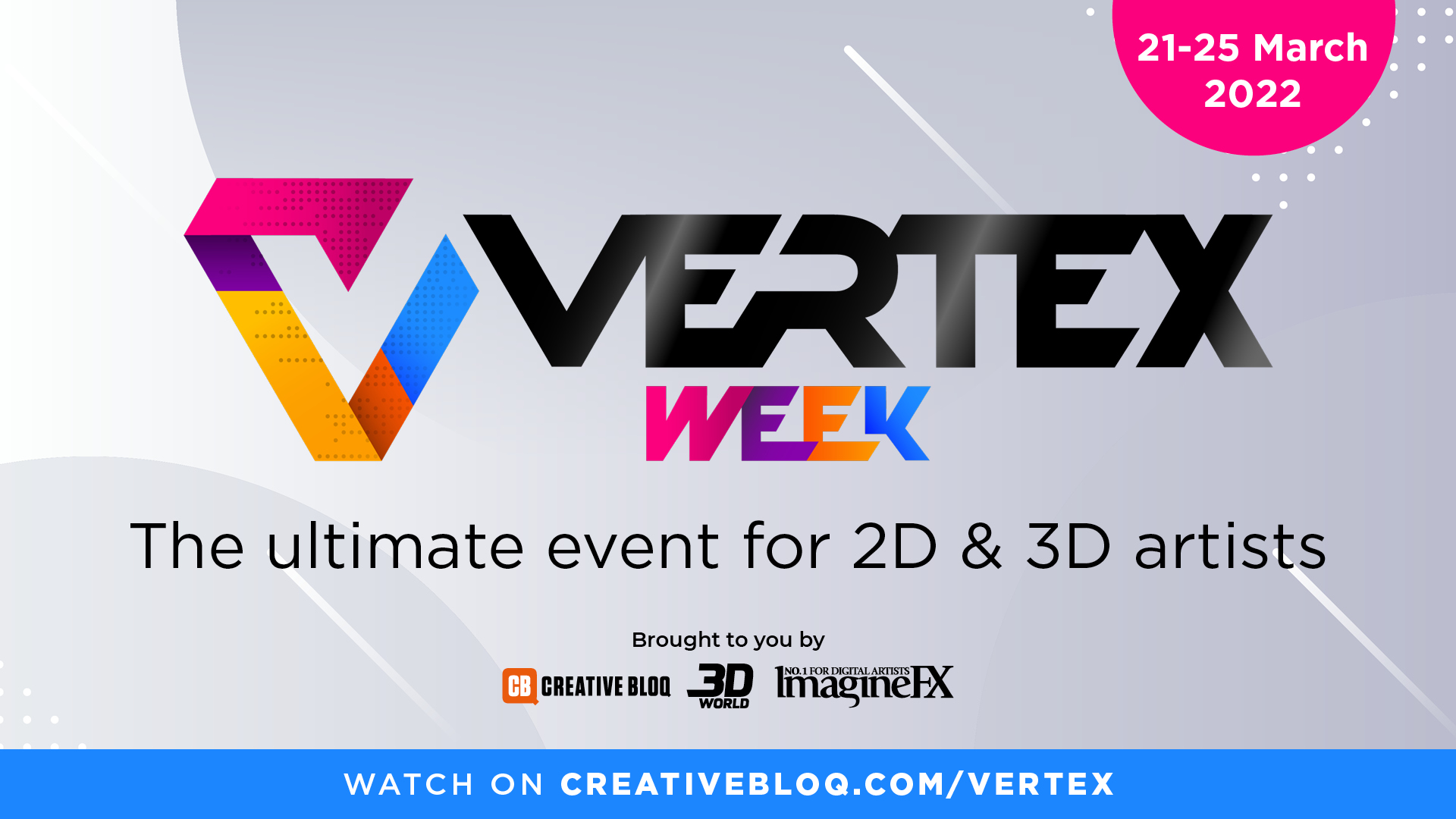 banner advertising Vertex, the ultimate event for 2D and 3D artists