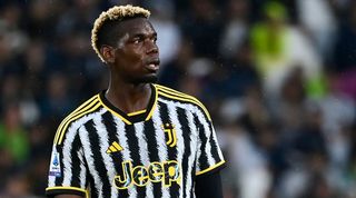 Paul Pogba in action for Juventus against Bologna in August 2023.