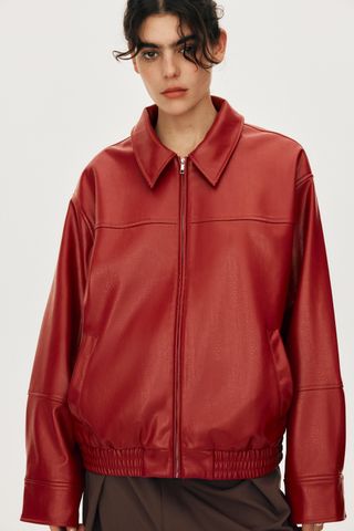 Faux Leather Bomber Jacket