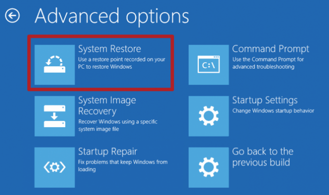 advanced options system restore