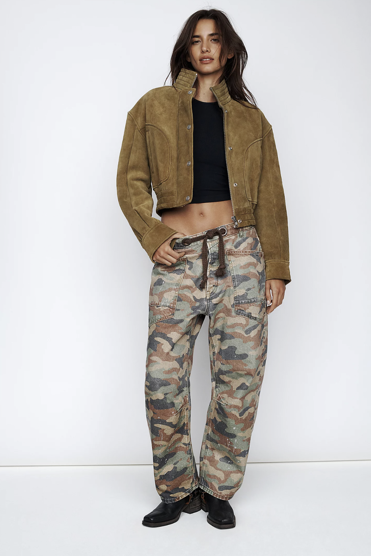 We Are Free, Moxie Printed Low-Slung Barrel Jeans