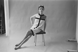 A model wearing a day dress from the Mondrian collection of French fashion designer Yves Saint Laurent, 23rd August 1965. The collection was inspired by the paintings of Piet Mondrian.