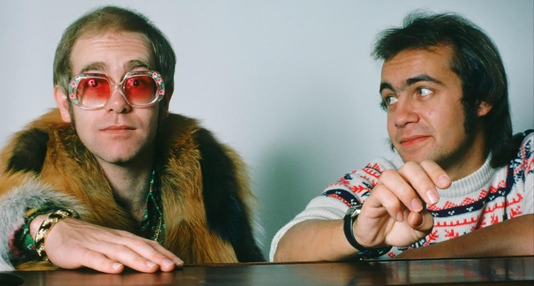 Elton John and Bernie Taupin at the piano, circa 1975