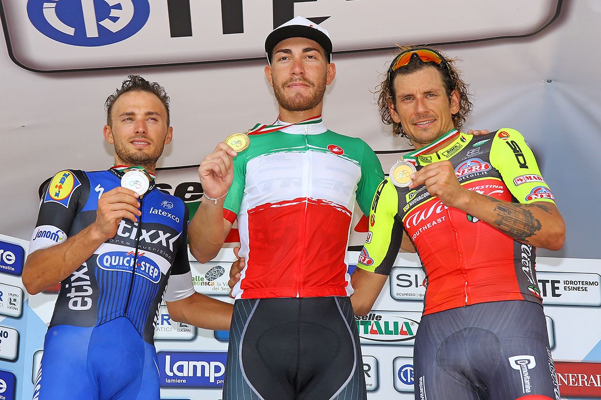 Brambilla, Nizzolo and Pozzato on the podium