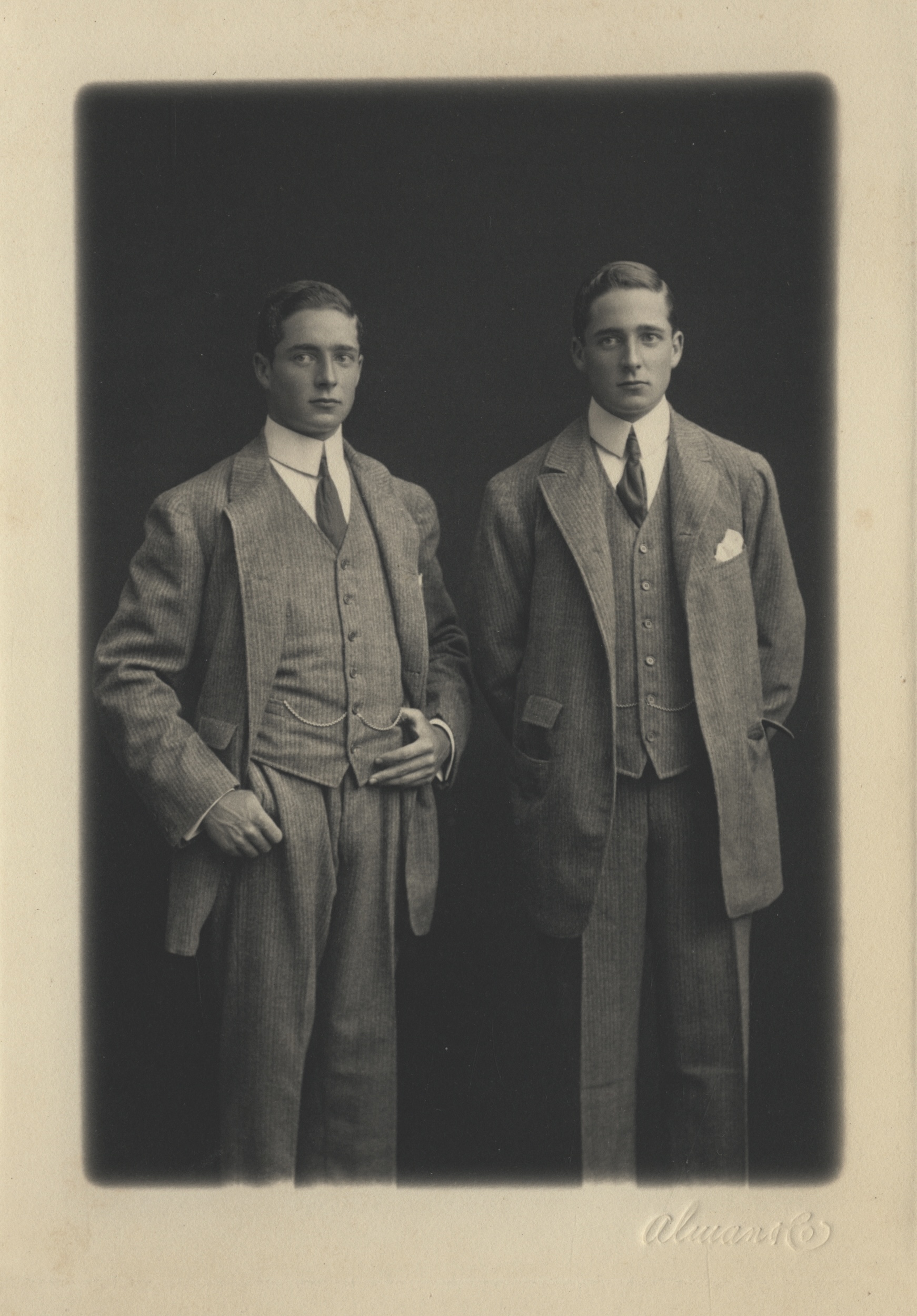 Maurice and Francis Fermoy posing in three-piece suits