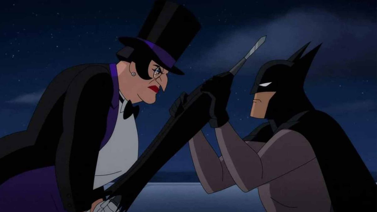 the penguin versus batman in batman: caped crusader