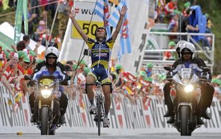 Thomas De Gendt (Vacansoleil-DCM Pro Cycling Team) celebrates winning stage 7 of the Tour de Suisse