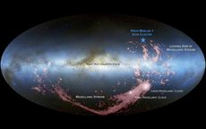 An image shows the location of the newfound stars and Magellanic Stream's locations in the sky as seen from our vantage point in the Milky Way