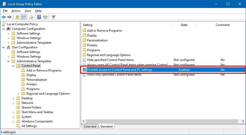 How to disable access to Windows 10's Settings app and Control Panel