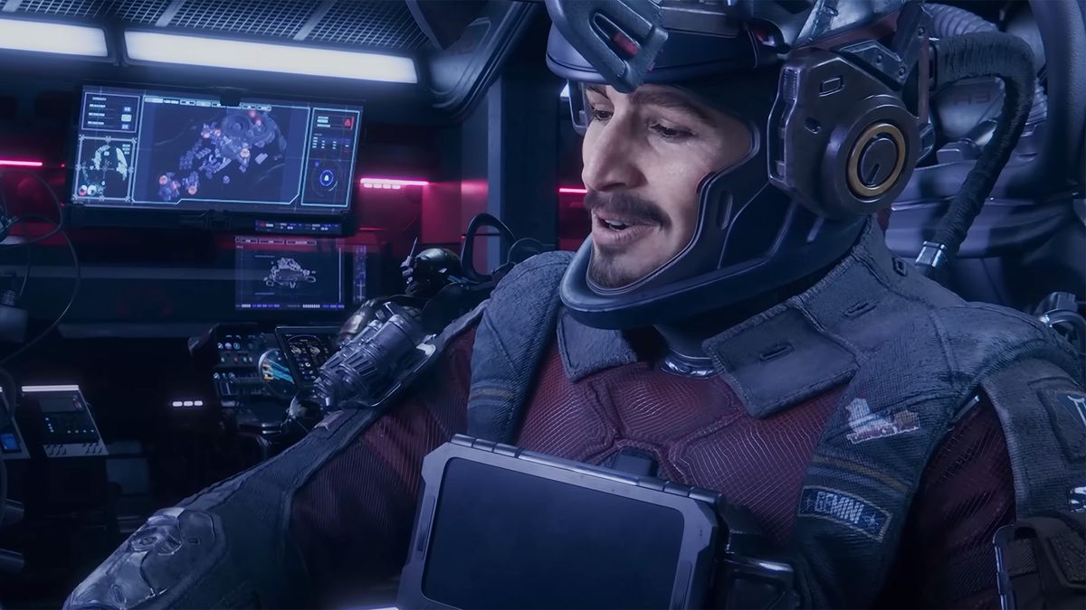 A man with a mustache wearing a spacesuit with his visor up in The Expanse: Osiris Reborn