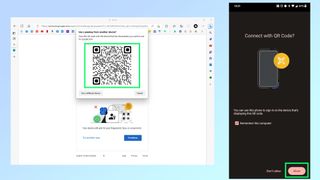 Screenshots showing how to use passkeys with a QR code