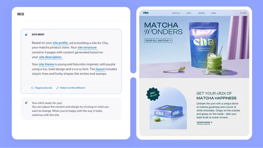 Prompting Wix's AI to help build your website.