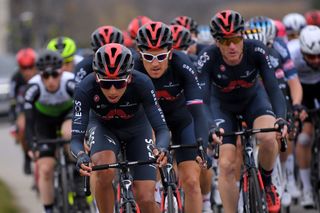 LA CALMETTE FRANCE FEBRUARY 04 Egan Arley Bernal Gomez of Colombia and Team INEOS Grenadiers Geraint Thomas of United Kingdom and Team INEOS Grenadiers Salvatore Puccio of Italy and Team INEOS Grenadiers during the 51st toile de Bessges Tour du Gard 2021 Stage 2 a 154km stage from SaintGenis to La Calmette EDB2020 on February 04 2021 in La Calmette France Photo by Luc ClaessenGetty Images