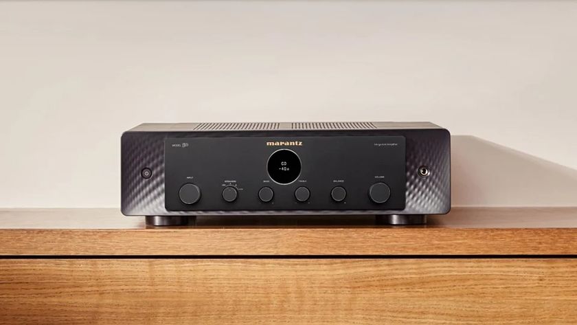 Marantz model 50 integrated amplifier on a wooden cabinet