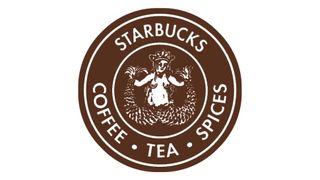 Original brown Starbucks logo from 1971, reading Starbucks Coffee Tea Spices' around mark of a two-tailed siren