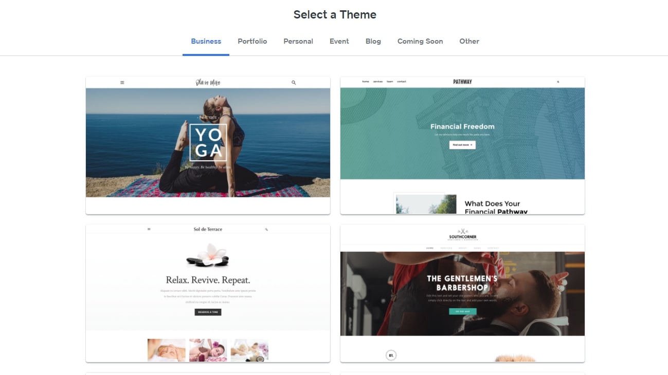 A selection of Weebly's templates