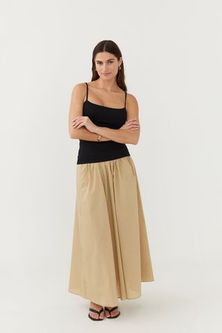 Gathered Midi Skirt Olive