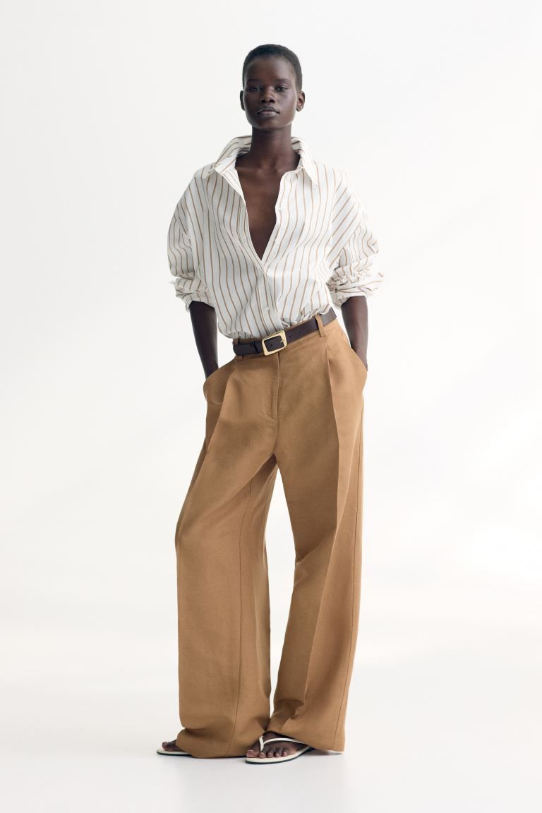 Wide-Leg Linen-Blend Pants