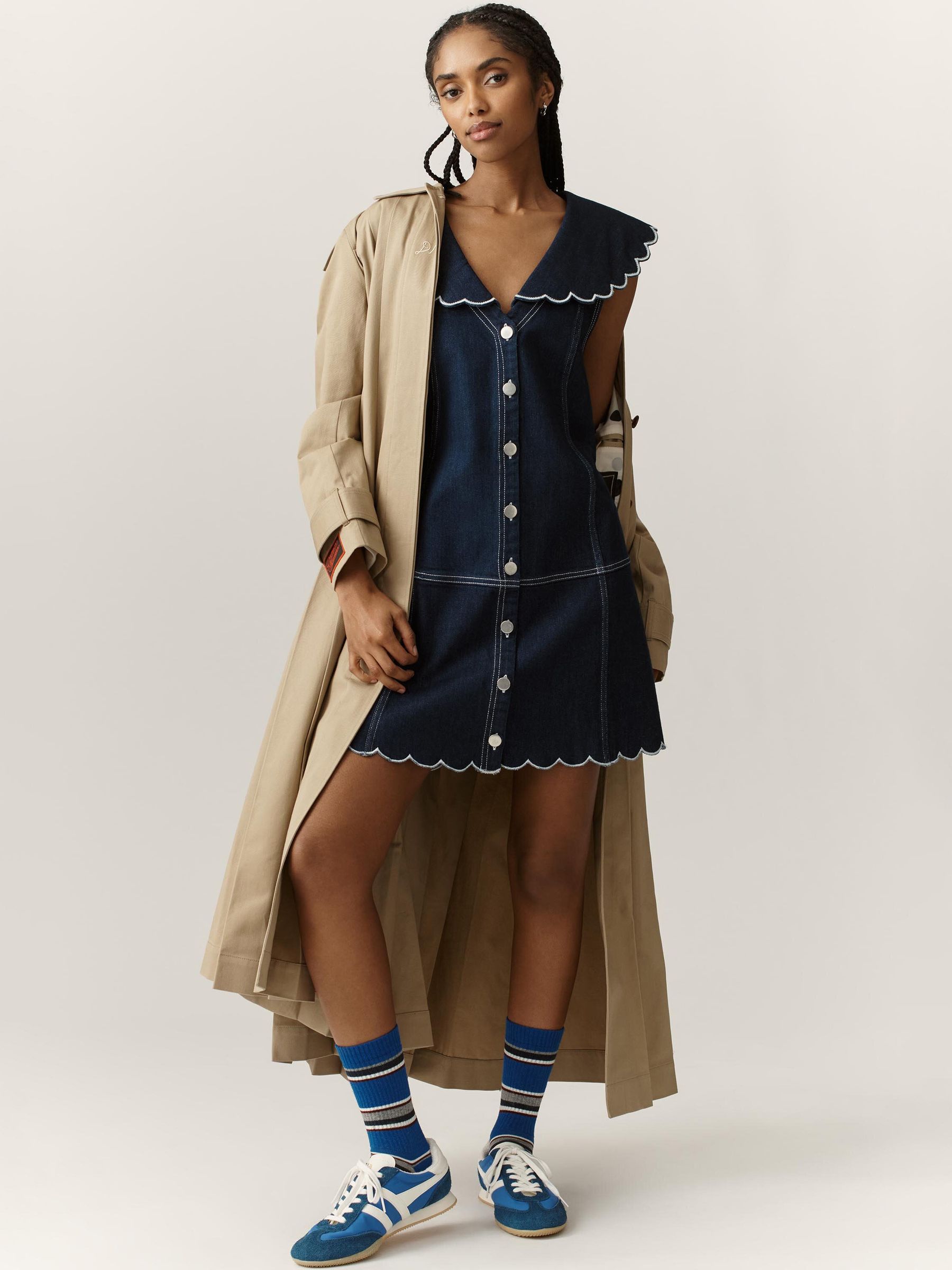 Anthropologie Blue Pilcro Scalloped Denim Buttondown Dress