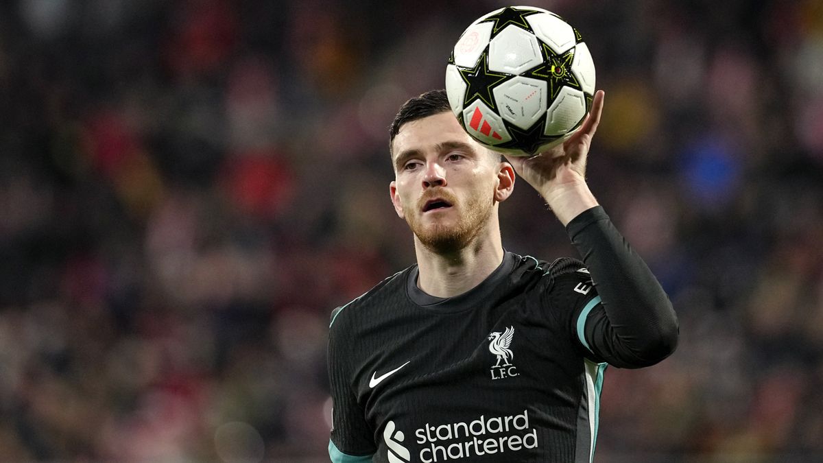 Andy Robertson of Liverpool holds the ball during Liverpool&#039;s last Champions League match