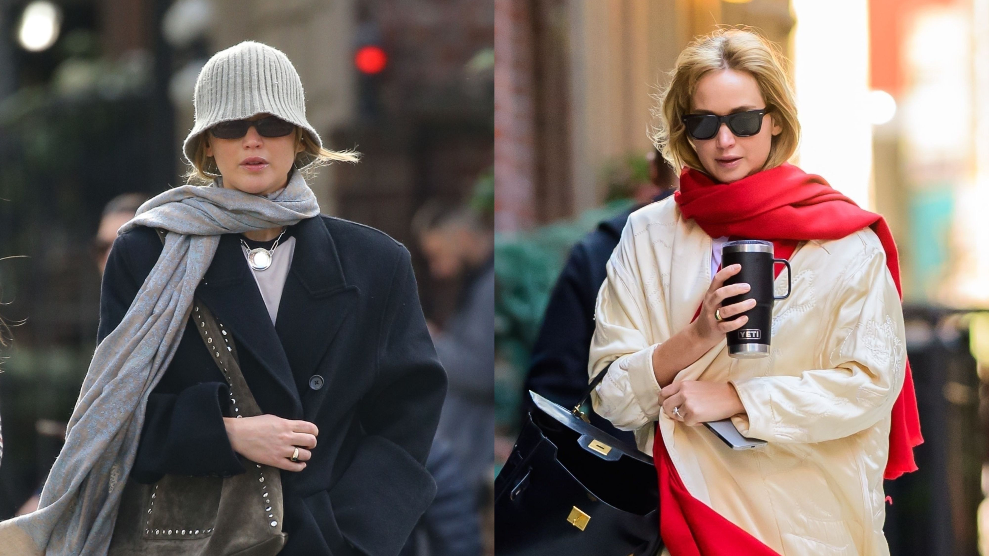 Jennifer Lawrence wearing black drawstring pants