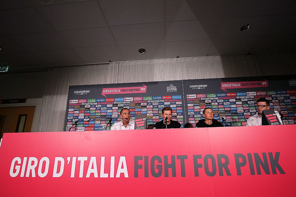 Tim Wellens and Andre Greipel represented Lotto Soudal at the press conference.