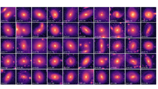 Lots of little squares, each depicting one of the newly found ring-shaped galaxies. They're all pinkish due to filters used by the scientists.