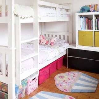 kids bedroom with white bunk bed