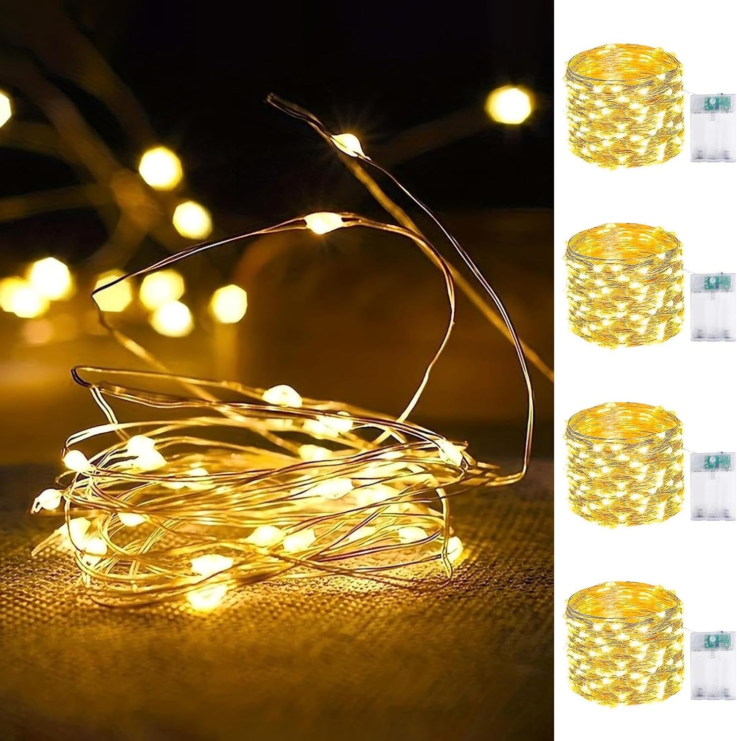 4-Pack Fairy Lights Battery Operated With Timer, Waterproof 16ft 50 Led String Lights Indoor Outdoor, Cuttable Starry Fairy Lights for Home Bedroom Classroom Dorm Wedding Christmas Decor (warm White)