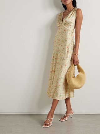 Doen Tahlia lace-trimmed floral-print silk-charmeuse midi dress