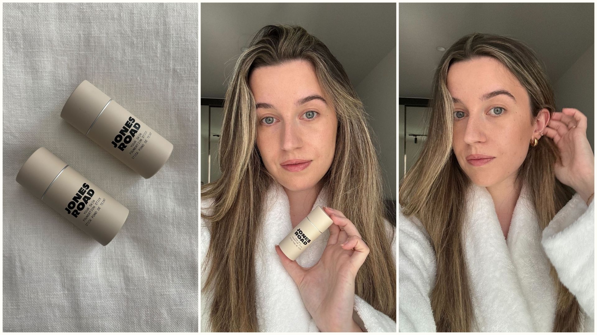 Deputy beauty editor Grace Lindsay testing the Jones Road Your Skin Foundation Stick