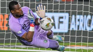 Nigeria's goalkeeper, Stanley Nwabali, makes a save at the Africa Cup of Nations