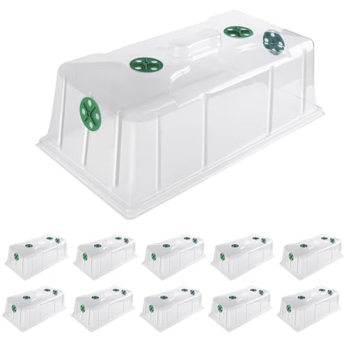 Mixc 10 Pack Humidity Dome 7" Tall Extra Strength, 1020 Growing Trays Cover, Propagation Seed Cloning Lid Vented for 10 X 20 Inch Flat Tray and Seed Starting Germination