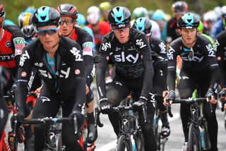 Chris Froome rides in the bunch during stage 1 at Tour de Romandie