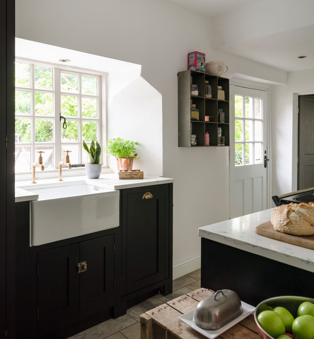 belfast sink in small galley kitchen