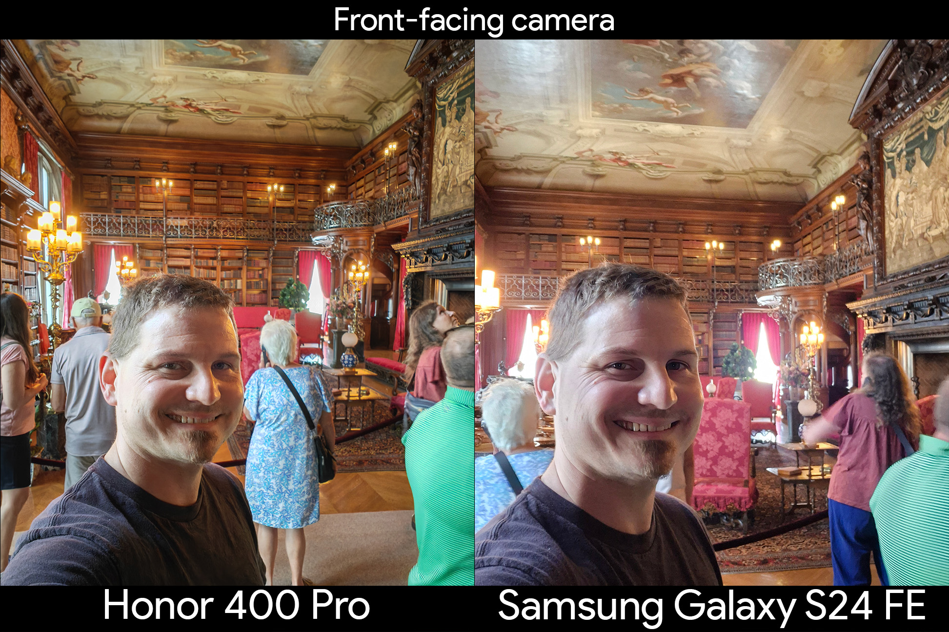 Front-facing camera samples comparing the Honor 400 Pro vs the Samsung Galaxy S24 FE