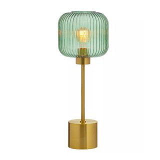 Green glass lamp with a gold stand