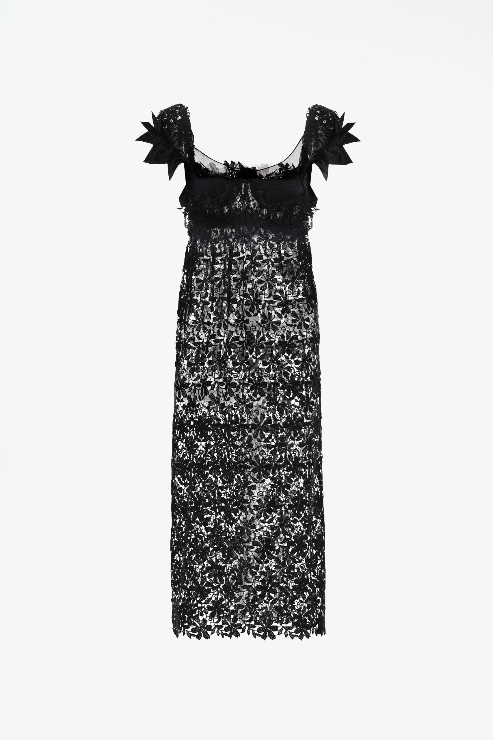 ZARA, Limited Edition Combined Guipure Midi Dress - Black - Xs