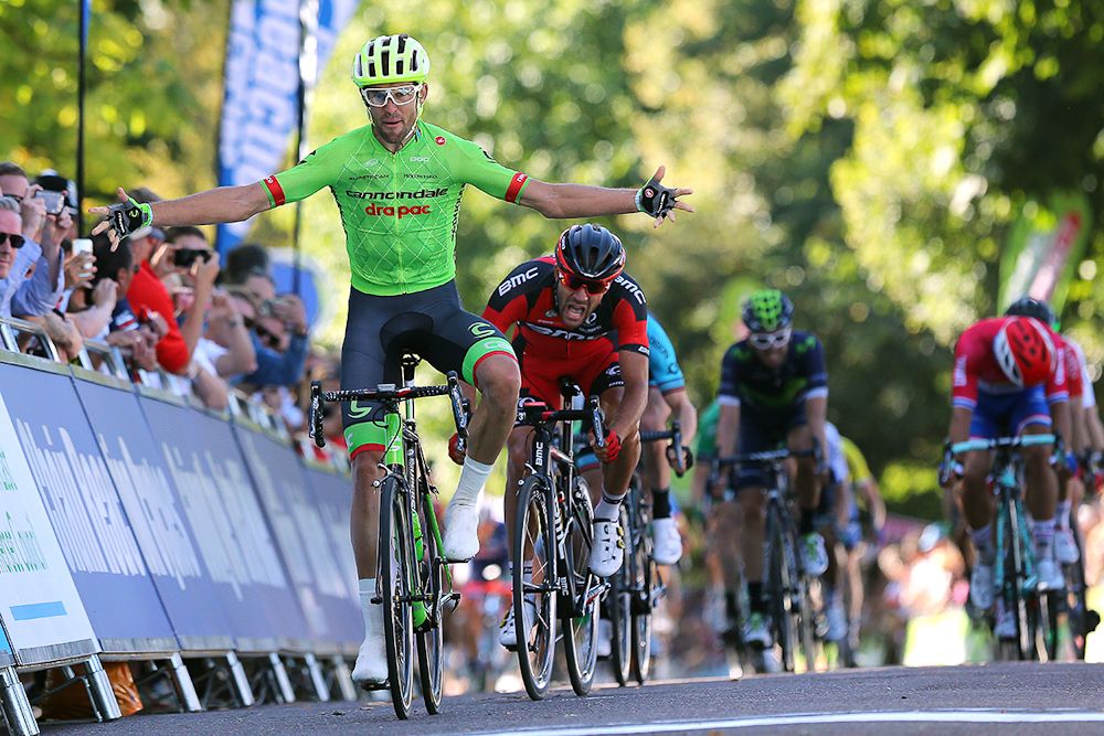 Jack Bauer celebrates winning stage 5 at the Tour of Britain
