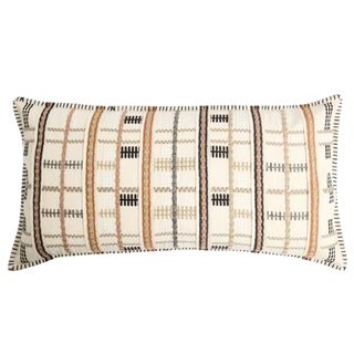 Pure Cotton Grid Embroidered Bolster Cushion