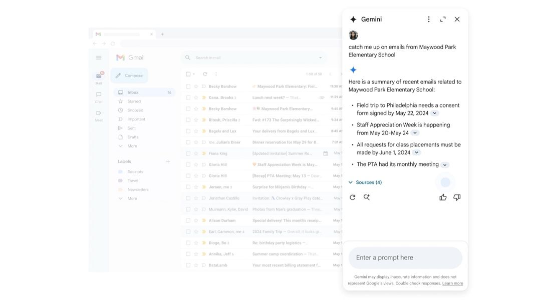 Gemini in Gmail can catch users up on the most important emails they've missed.