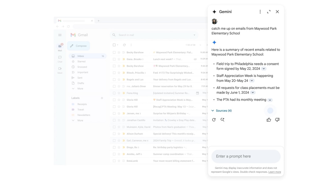 Gemini in Gmail can catch users up on the most important emails they've missed.
