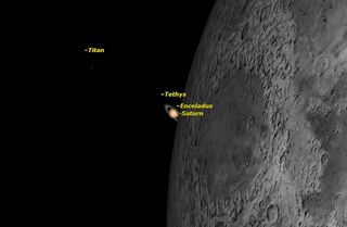 Wednesday, May 14, early morning. The Full Moon will pass just below the planet Saturn. Observers in southern Australia and New Zealand will see the moon occult Saturn. Saturn is just appearing from behind the moon as seen from Melbourne, Australia.