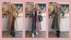 composite image of Antonia Kraskowski showing three ways to style a trench coat