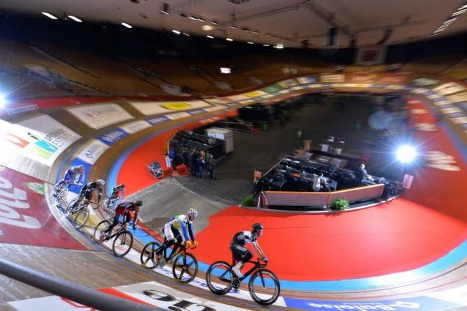 Mark Cavendish leads the training riders around the track