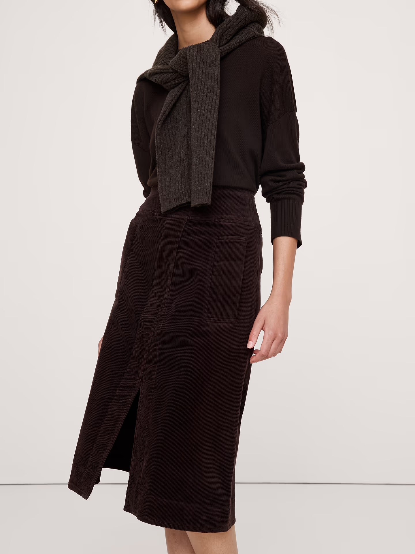 Banana Republic, Corduroy Asymmetrical-Slit Midi Skirt