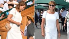  Composite of Carole Middleton with her peach quilted bag at Wimbledon 2017