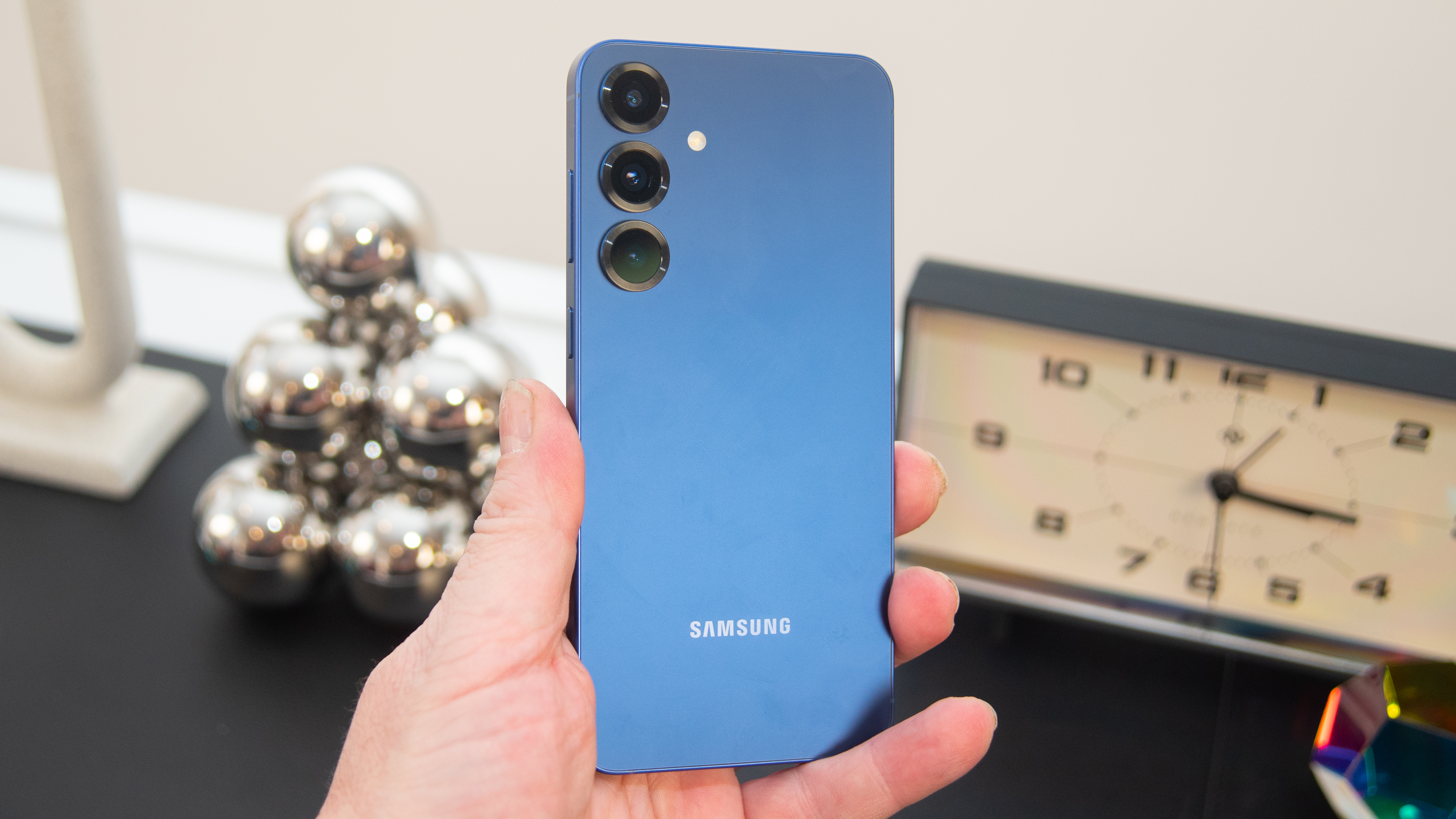 Samsung Galaxy S25 Plus back in blue with cameras and Samsung logo